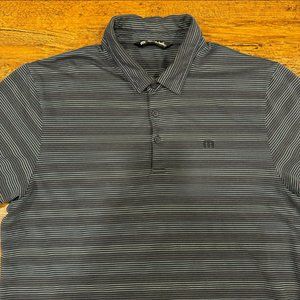Travis Mathew Blue Striped Casual Performance Short Sleeve Golf Polo Shirt Men L